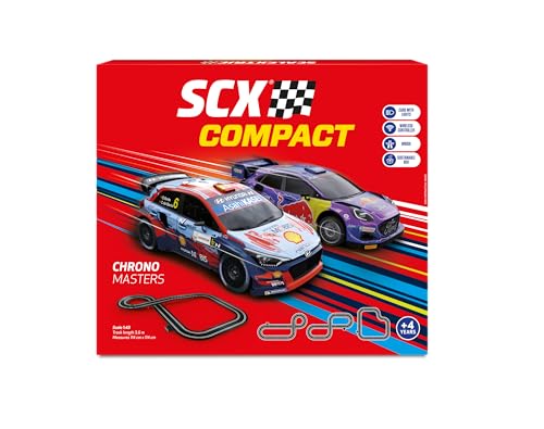 SCX - Circuito Compact - Pista de Carreras Completa - 2 Coches y 2 mandos 1:43 (Chrono Masters)